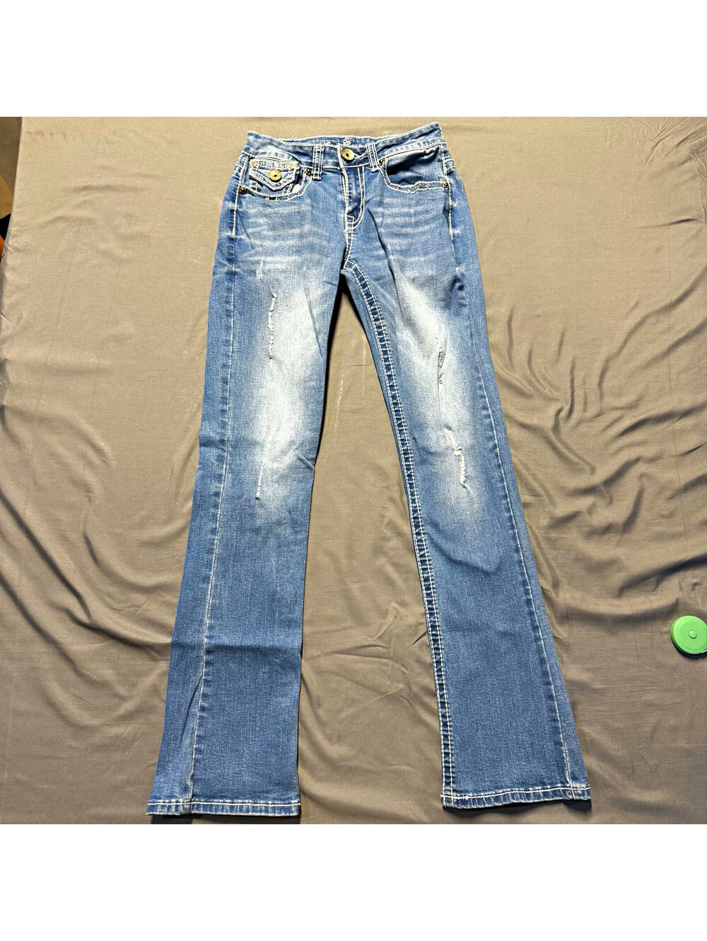 Sexy Couture Flare Jeans Womens Size 5 Thick Stitch Distressed Bootcut Denim